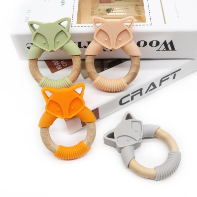 2020 hot sales Baby supplies silicone fox baby teether beech wood stick children toy